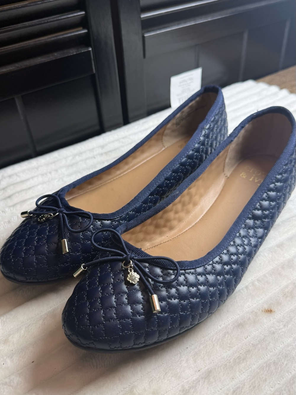 crown & ivy Navy Quilted Ballet Flats with Bow Charm - Picture 8 of 8